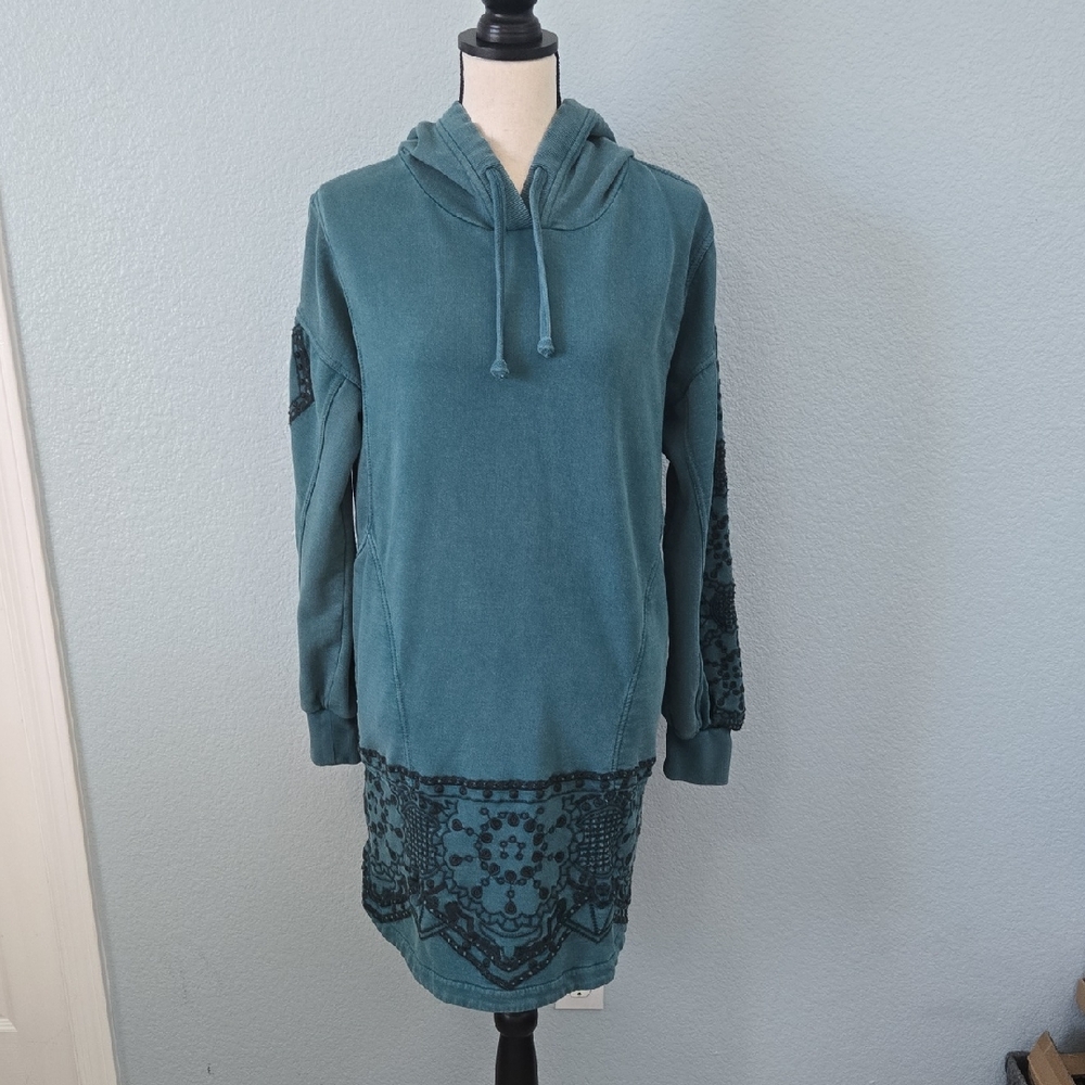 Daily Practice Anthropologie Blaine Embroidered Hoodie Mini Dress Green MEDIUM - Picture 2 of 14